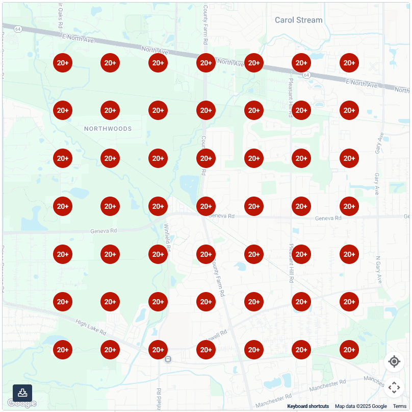 Map with multiple 20+ labeled locations.